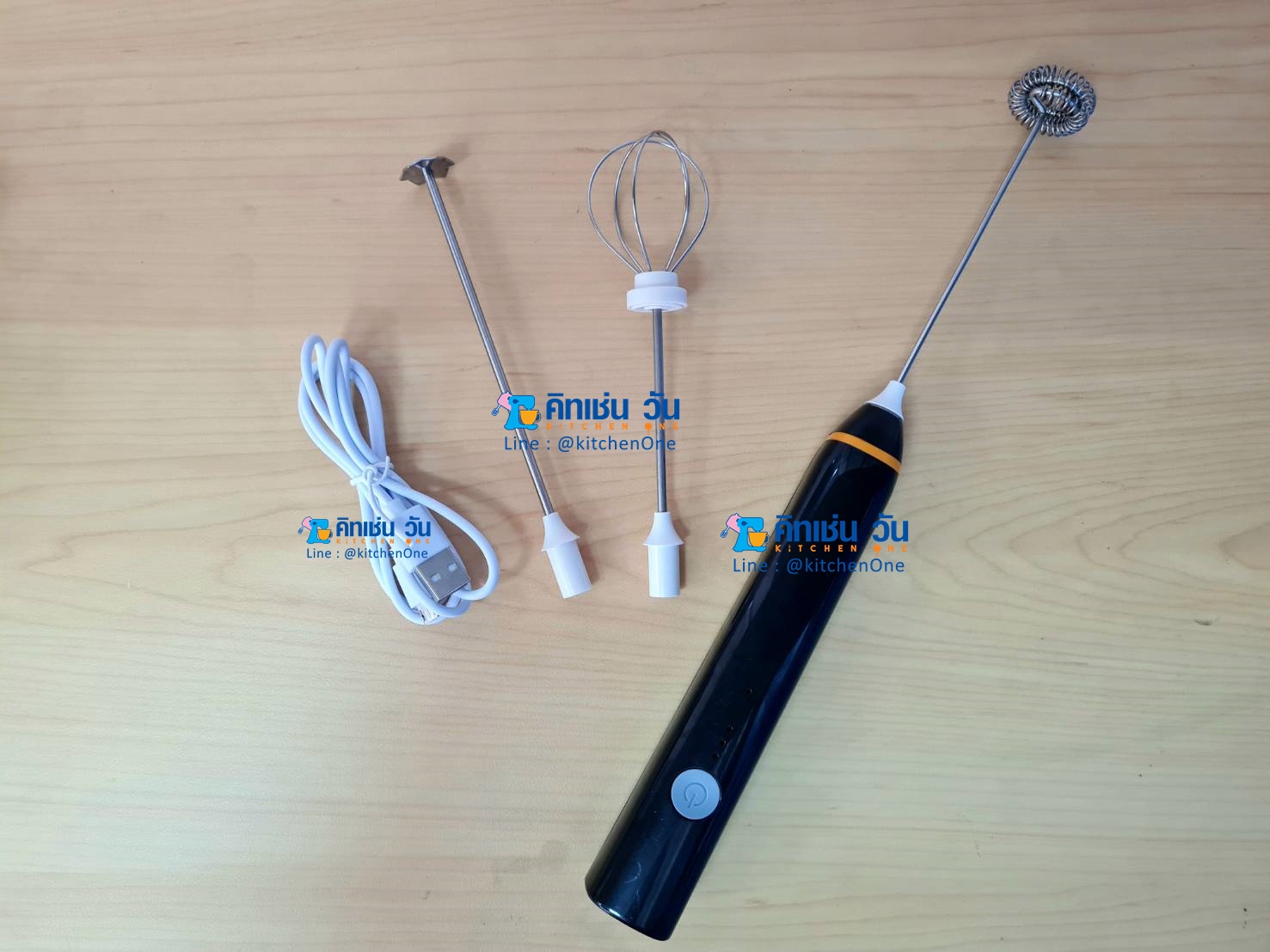 เครื่องตีฟองนมไร้สาย ชาร์จUSB รุ่น FR-M2 (ตีโฟมนม) FRY KING ได้หัวตีสแตนเลส 2 ชั้น,หัวตีไข่,แป้นปั่นฟองนม แถมสายชาร์จUSB