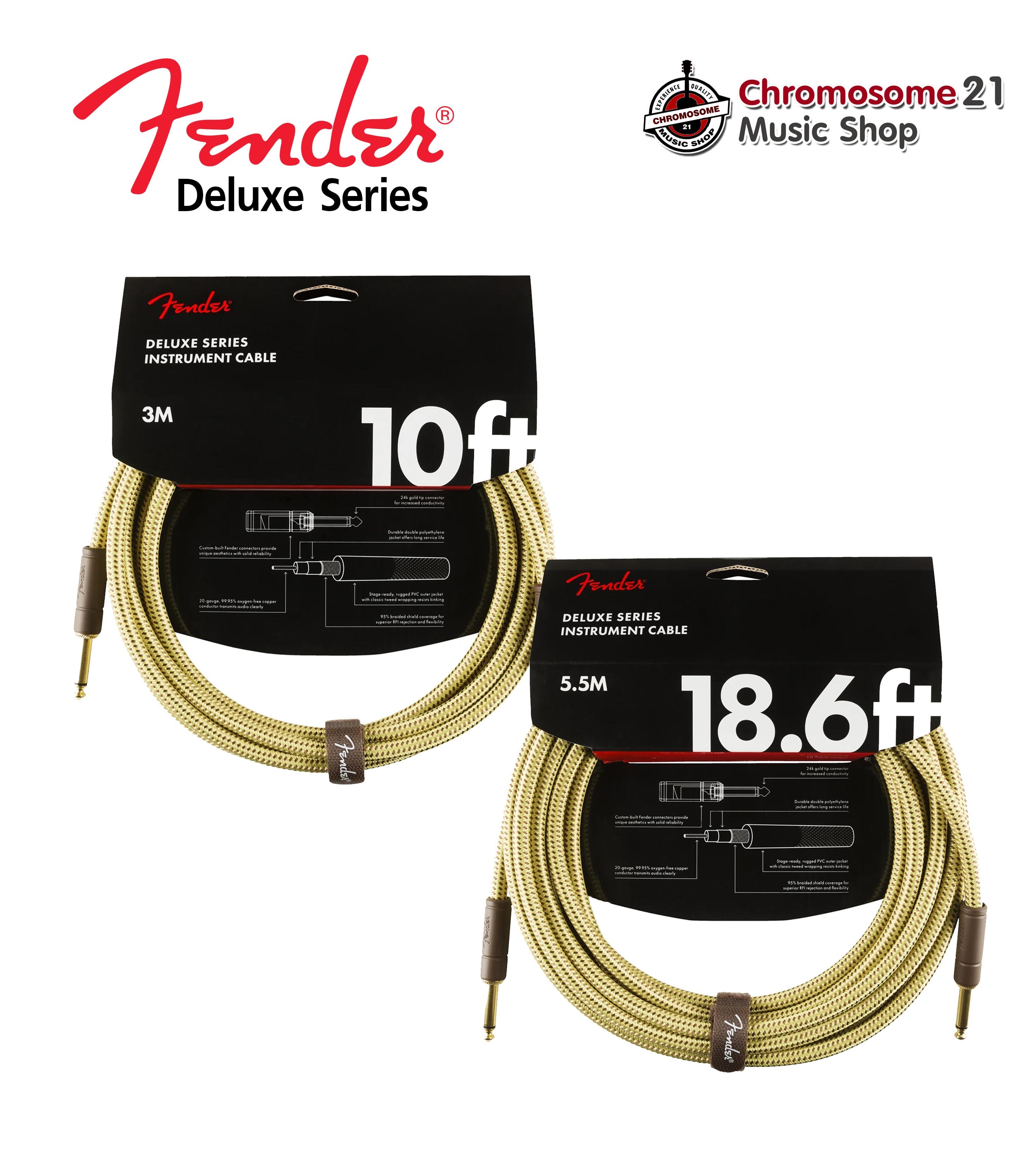 สายแจ็ค FENDER DELUXE SERIES INSTRUMENT CABLE, TWEED (ตรง-ตรง) มี2ขนาด ความยาว 3เมตร , 5.5เมตร