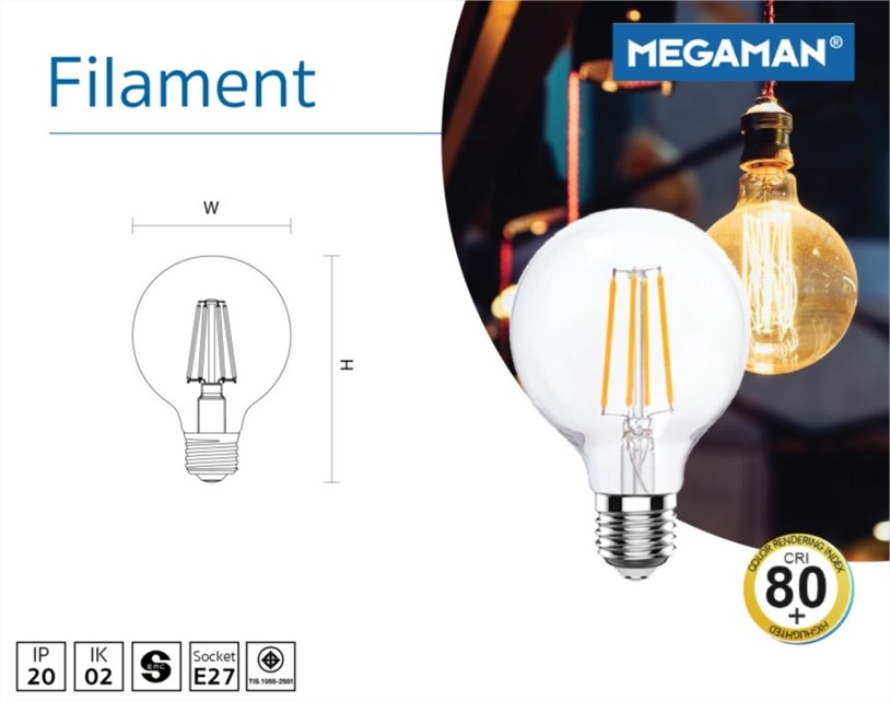 หลอดไฟ LED MEGAMAN Filament E27 A80