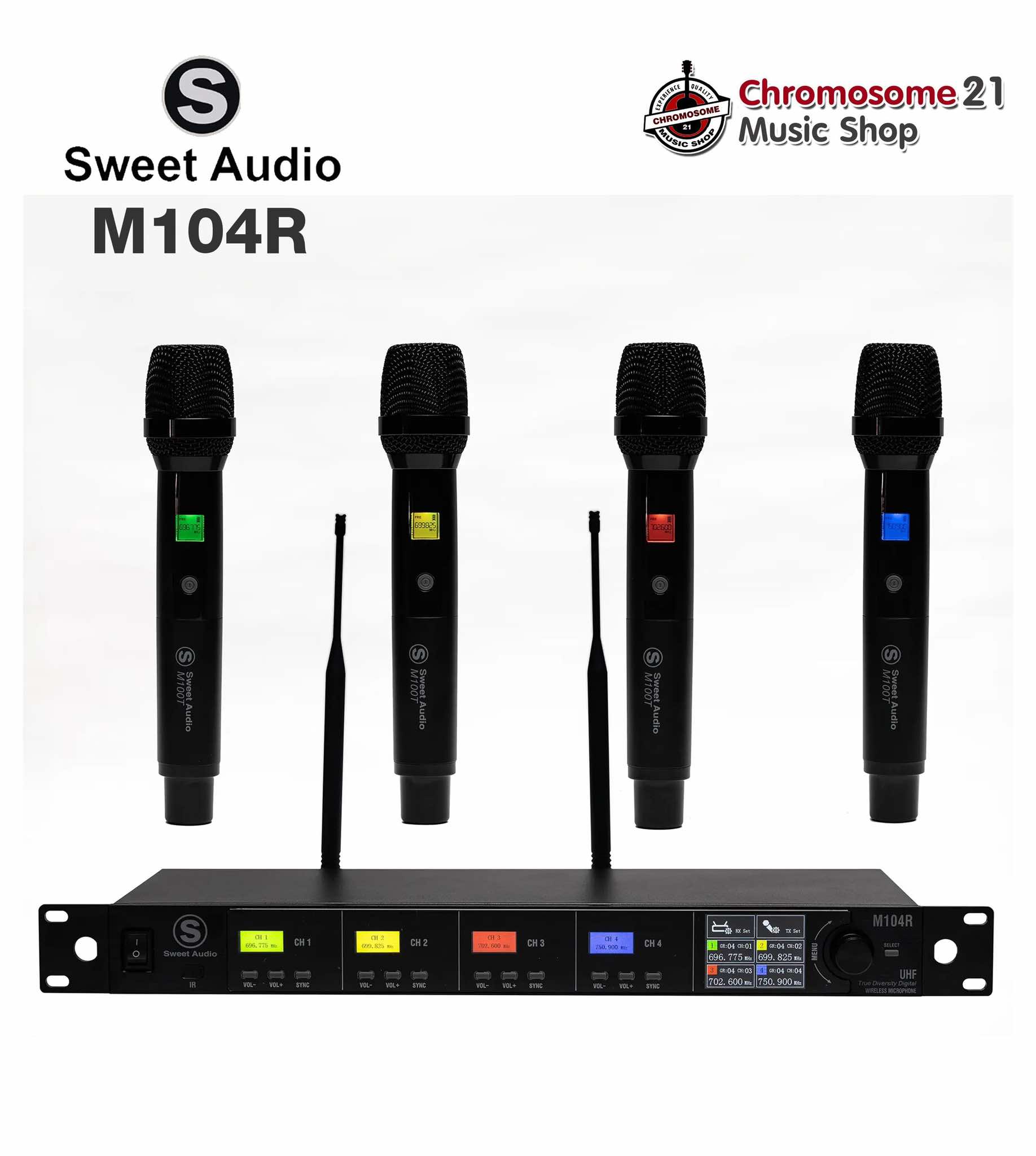 ไมโครโฟนไวร์เลส Sweet Audio M104R True Diversity Wireless System ปรับความถี่ได้ ไมค์4ตัว