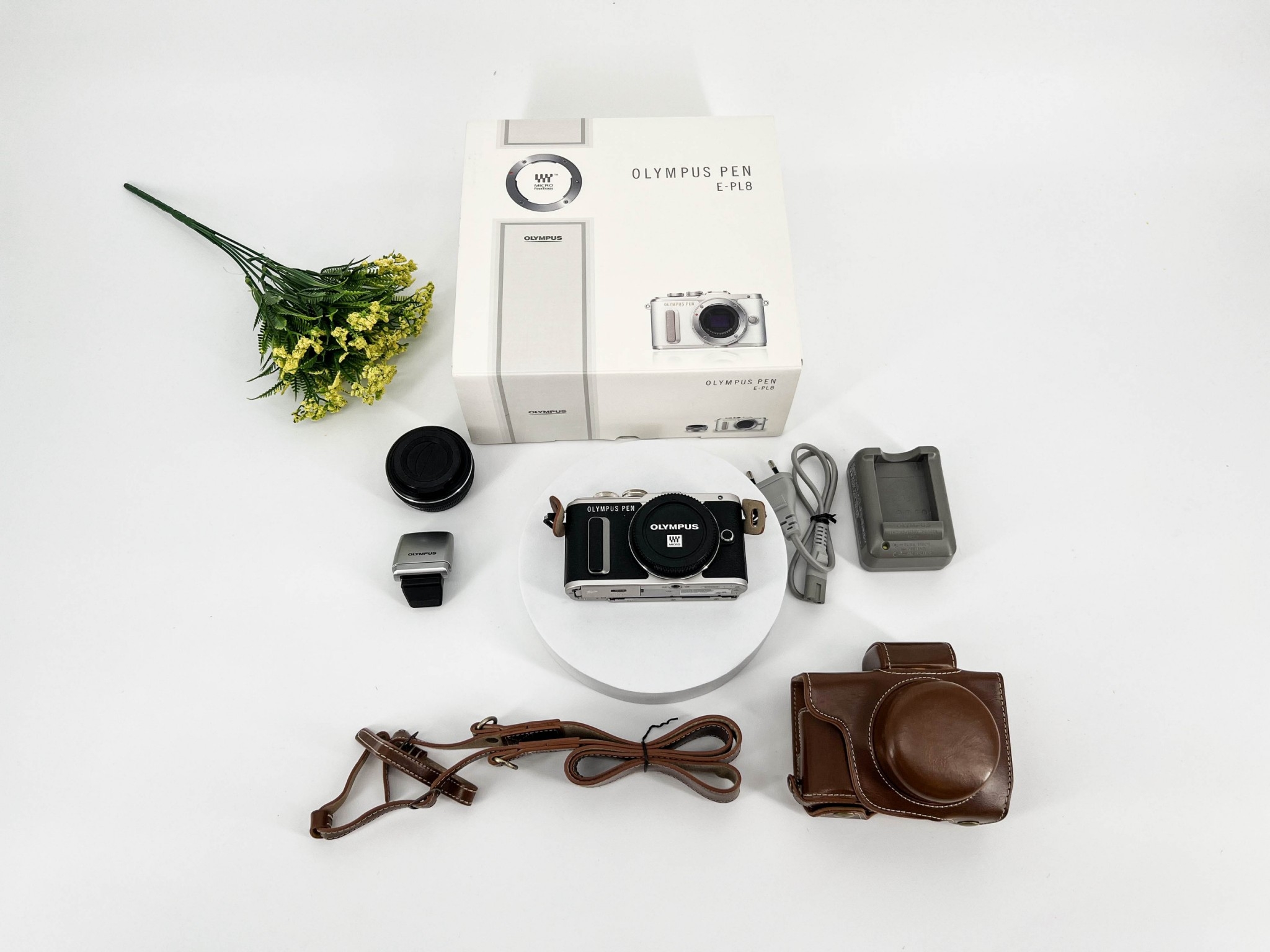 Olympus PEN E-PL8 + Lens 14-42 mm.