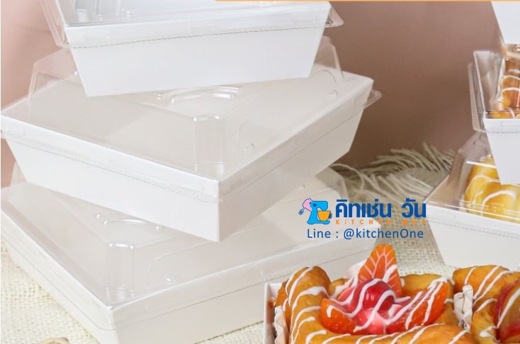 กล่องสี่เหลี่ยมฝาใส ถาดอาหารเคลือบพร้อมฝาครอบใส (แพ็คละ 25 ชุด) กล่องใส่เค้กลาวา กล่องใส่ของว่าง กล่องใส่แซนวิช S2