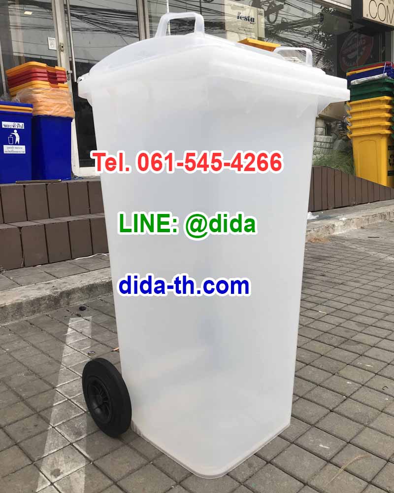 ถังขยะทรงเหลี่ยม สีใส ฝาเรียบ พร้อมล้อเข็น 120 ลิตร