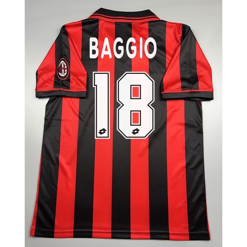 RETRO เสื้อฟุตบอลย้อนยุค AC Milan Home เอซี มิลาน เหย้า 1996/97 สกรีน BAGGIO # 18