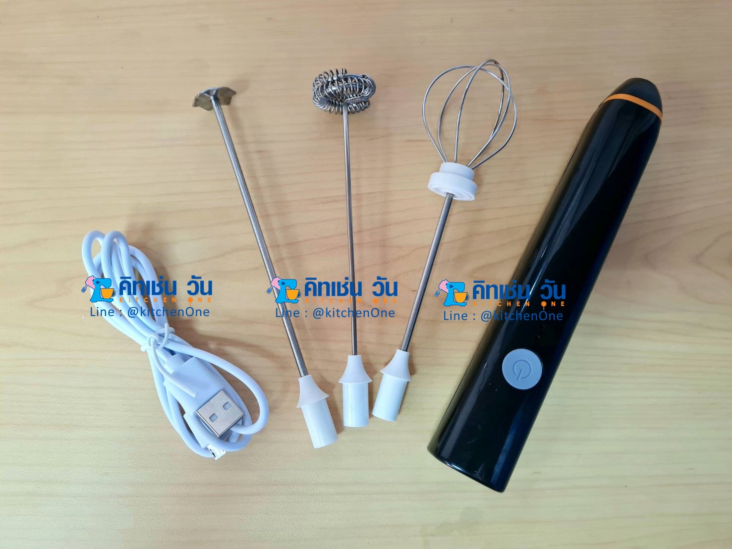 เครื่องตีฟองนมไร้สาย ชาร์จUSB รุ่น FR-M2 (ตีโฟมนม) FRY KING ได้หัวตีสแตนเลส 2 ชั้น,หัวตีไข่,แป้นปั่นฟองนม แถมสายชาร์จUSB