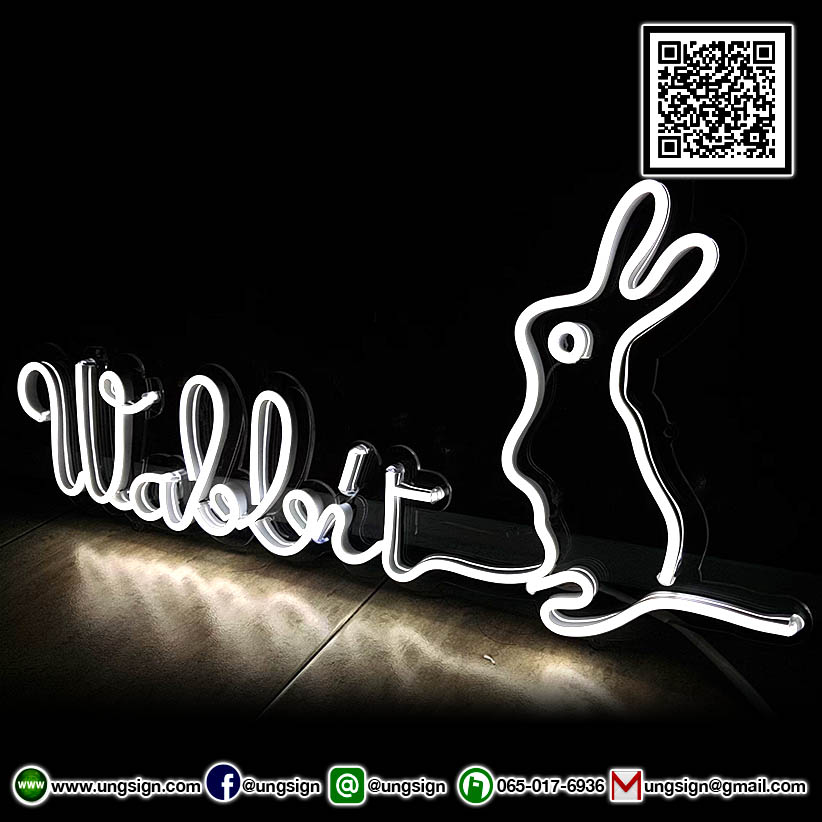 ป้ายไฟนีออนเฟรคตกแต่งร้านกาแฟ "Wabbit" สีขาวน่ารักโดนใจ เหมาะสำหรับเป็นป้ายตกแต่งร้านกาแฟ โดดเด่น เป็นเอกลักษณ์