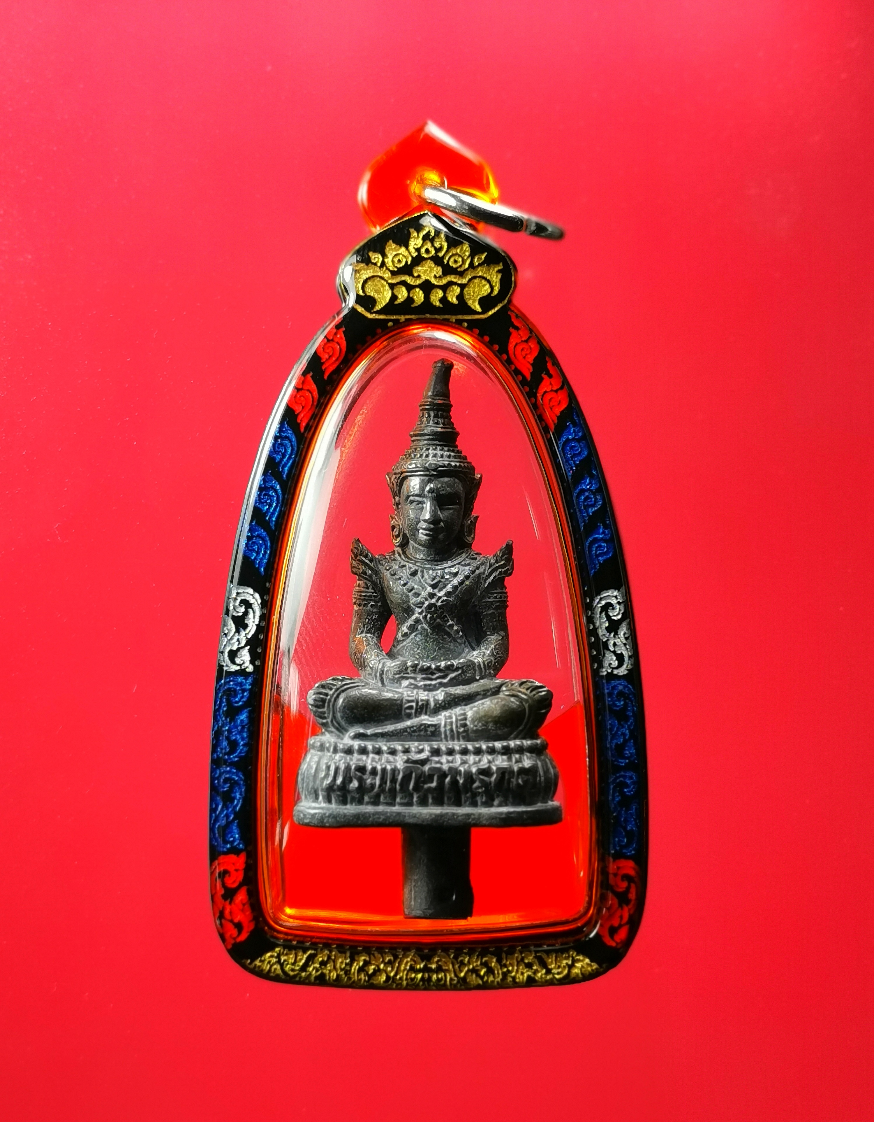 พระแก้วมรกต รุ่นแรก หลวงพ่อสว่าง วัดบ้านหนองจิก เนื้อตะกีวอวนแบบไม่ตัดช่อ