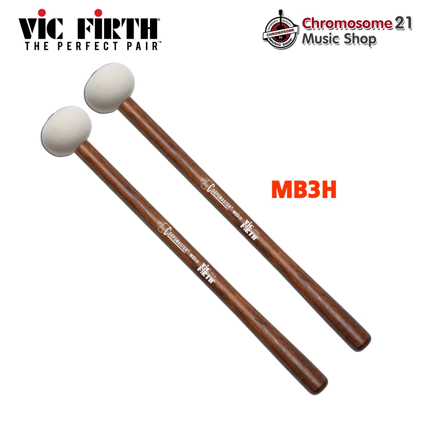 ไม้กลองใหญ่มาร์ชชิ่ง Vic Firth รุ่น MB3H ด้ามไม้สีน้ำตาล