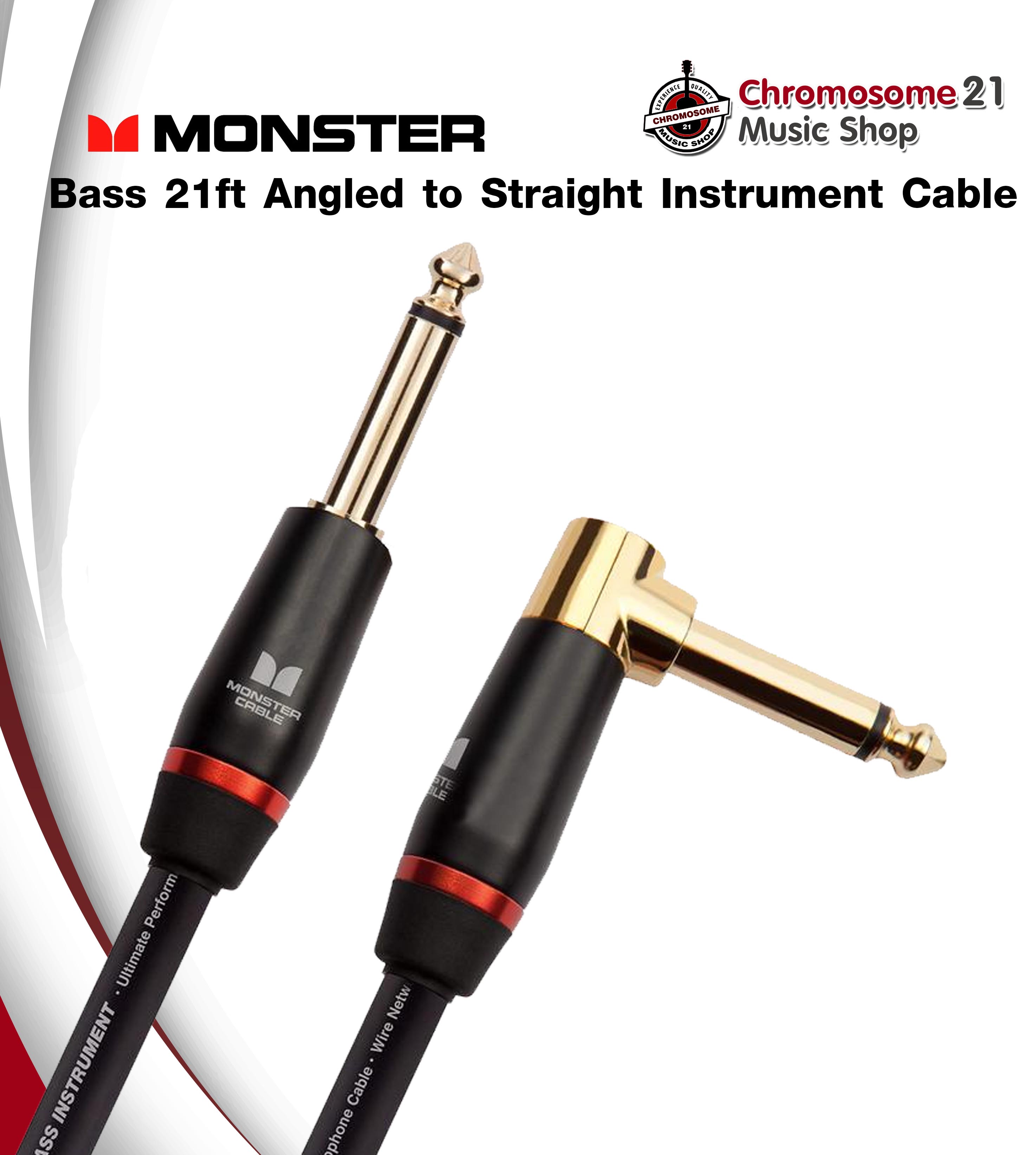 สายแจ๊ค Monster Bass 21ft Angled to Straight Instrument Cable หัวตรง-หัวงอ
