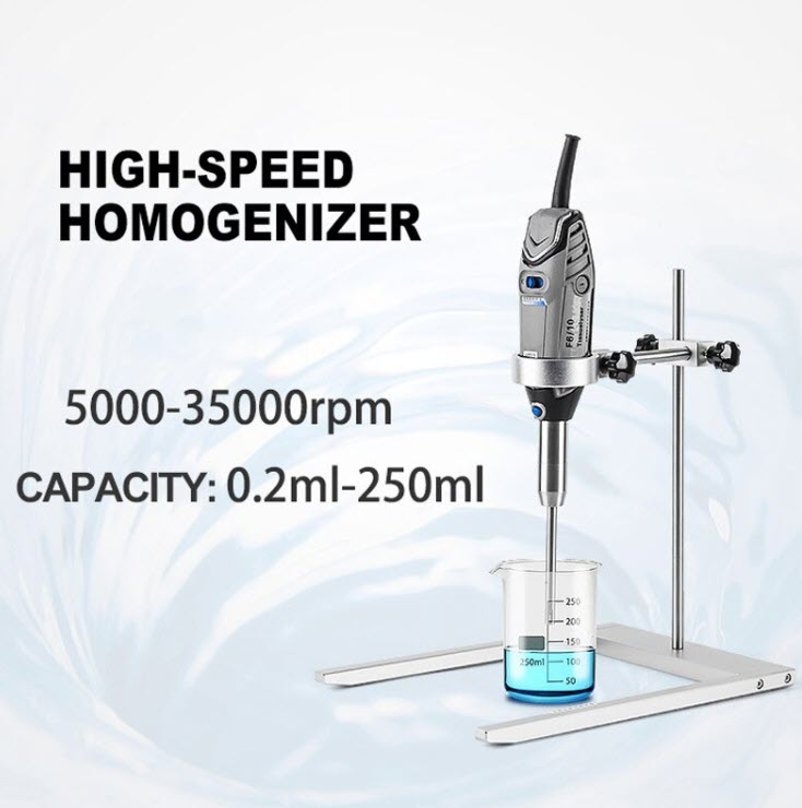 เครื่องฮอโมจีไนซ์ แบบความเร็วรอบสูง (High-speed homogenizer) รุ่น F6/10 ความเร็วรอบมอเตอร์ 5000-35000 rpm 250 ml