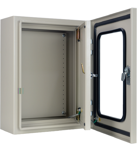 KBJF ตู้ไฟสวิทซ์บอร์ดแบบกันฝุ่นกันน้ำฝา 2 ชั้น ไม่มีหลังคา (ฝานอกกระจก)