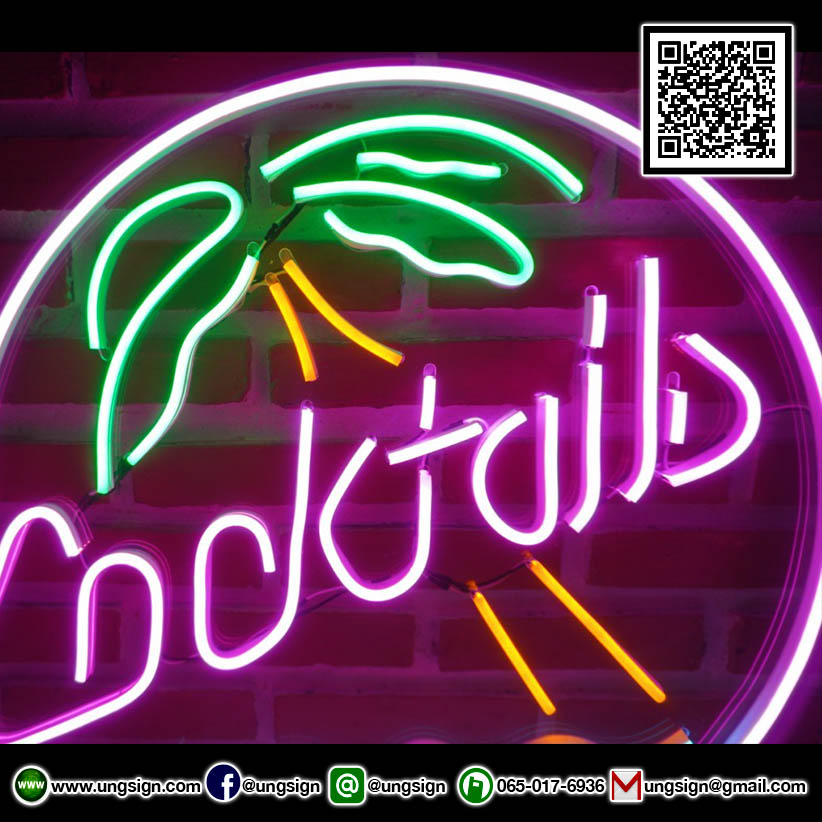 Cocktails ป้ายนีออนเฟรค คอกเทล สำรับงานอีเว้น ขนาด45cm สวยงามโดดเด่น เพิ่มคยามน่าสนใจให้กับจุดที่ติดตั้ง