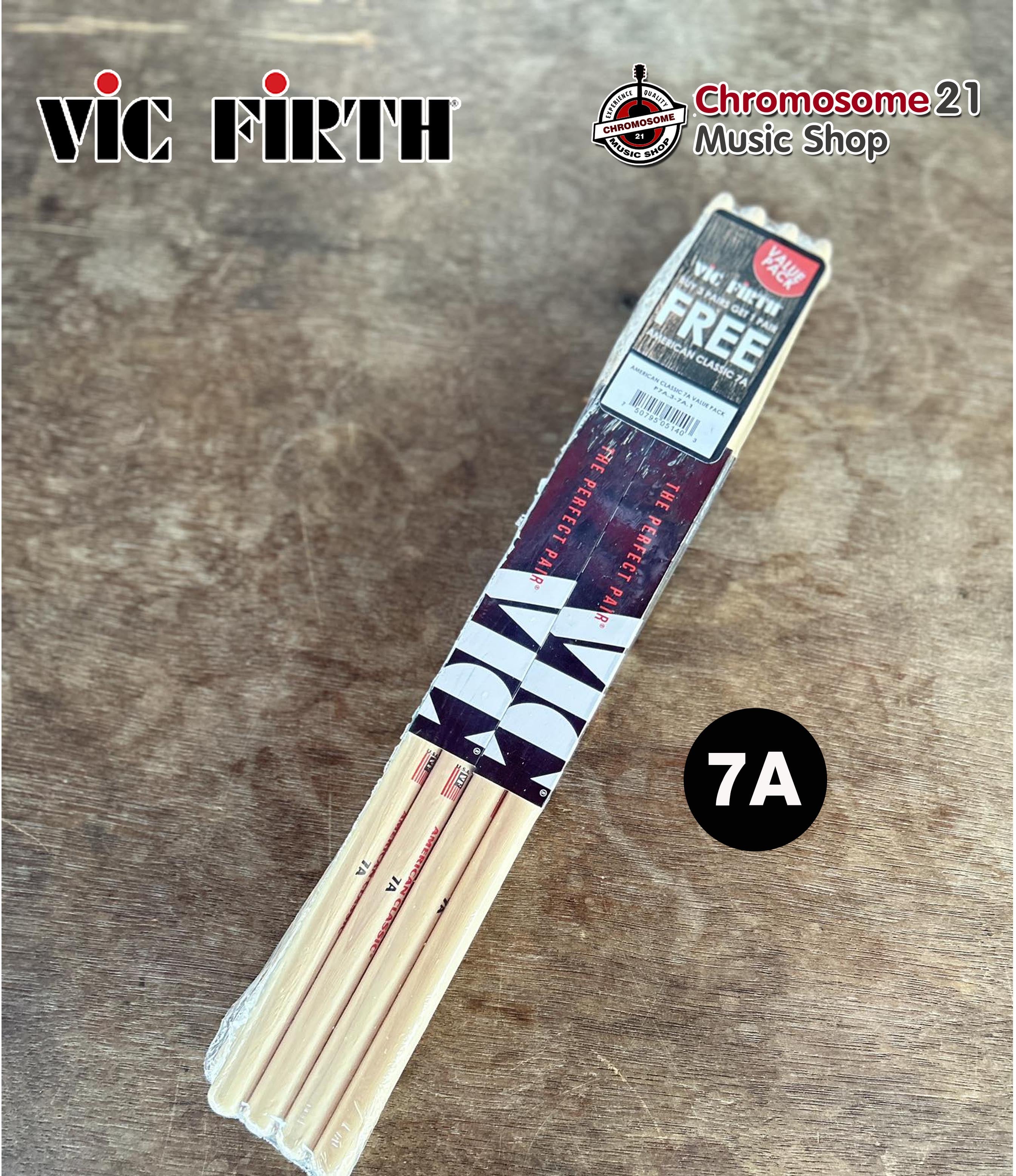 ไม้กลอง แพ็ค 3คู่ แถม1 คู่Vic Firth รุ่น P7A.3-7A.1American Classic ขนาด 7A