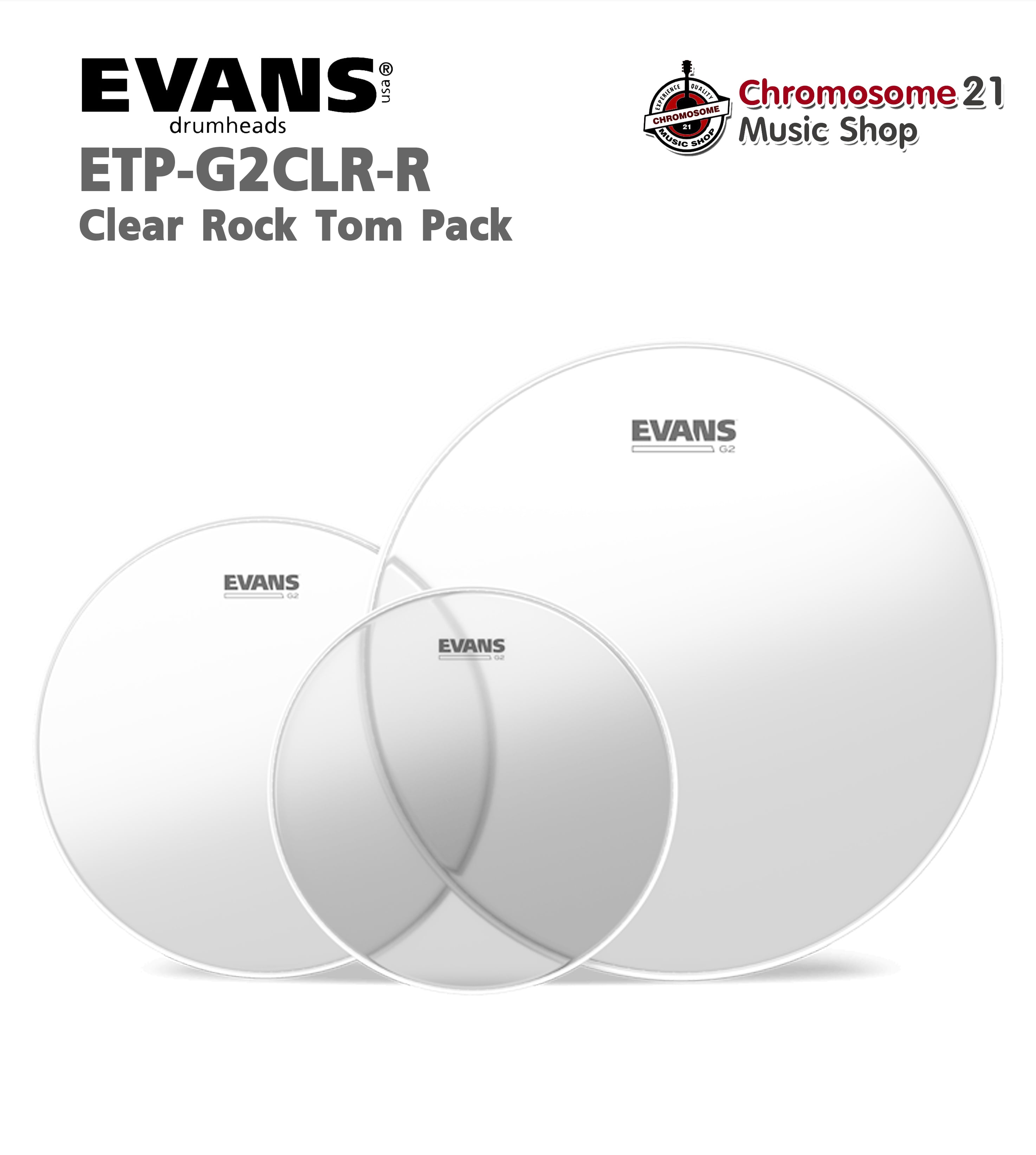 หนังกลองทอมแบบชุด Evans G2 Clear Tom Pack-Rock ขน่าด10″/12″/16″ น้ำมันใส 2 ชั้น รุ่น ETP-G2CLR-R