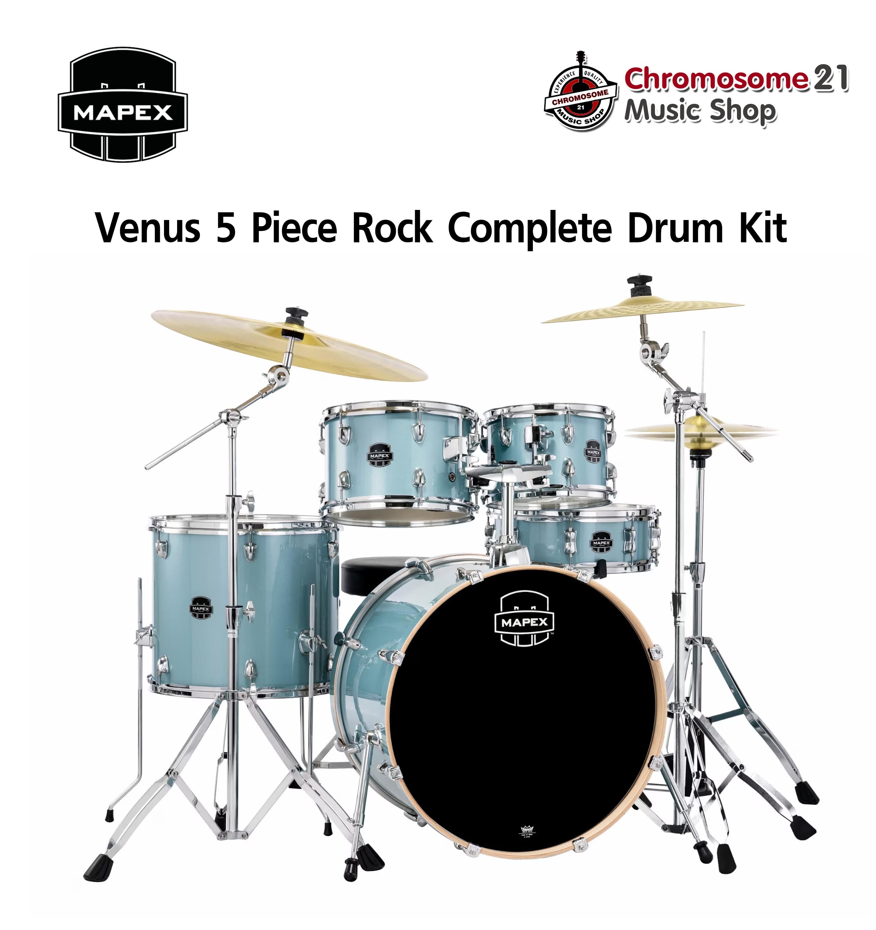 กลองชุด Mapex Venus ชุด 5 ใบ อุปกรณ์ครบชุด (สี square blue sparkle)