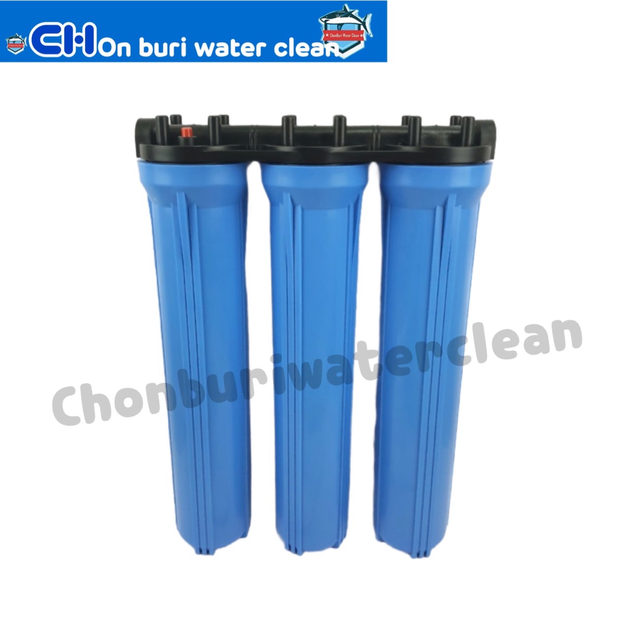 กระบอกกรองน้ำ Housing ชุด3กระบอก ขนาด 20 นิ้ว สีน้ำเงิน ทางน้ำเข้าออก 4 หุน