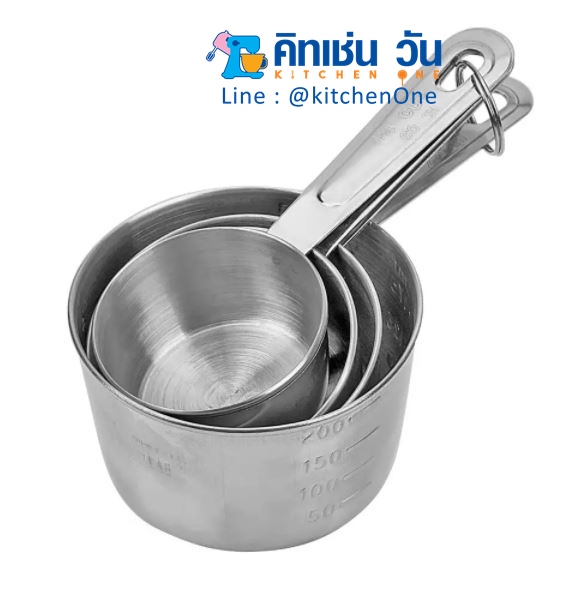 ถ้วยตวงสแตนเลสหนา 4 ชิ้น ด้ามยาว (ชุดถ้วยตวงสแตนเลส 4 ขนาด)