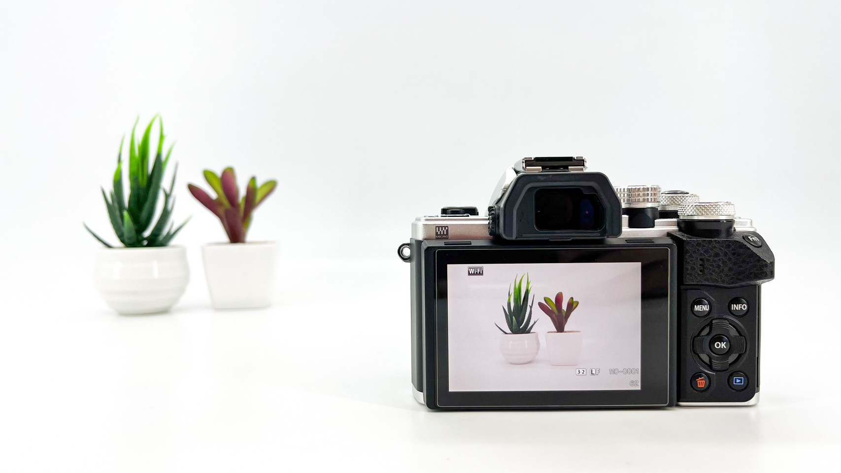 Olympus E-M10 Mark II + Lens 14-42 mm.
