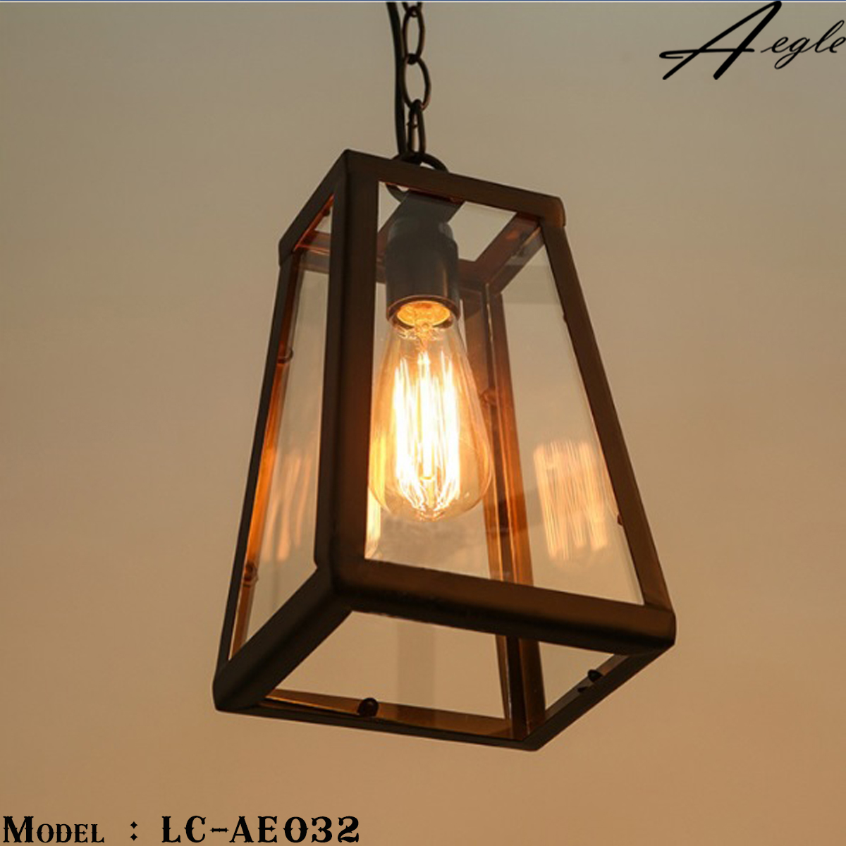 โคมไฟห้อยเพดานทรงกล่องกระจกสี่เหลี่ยม