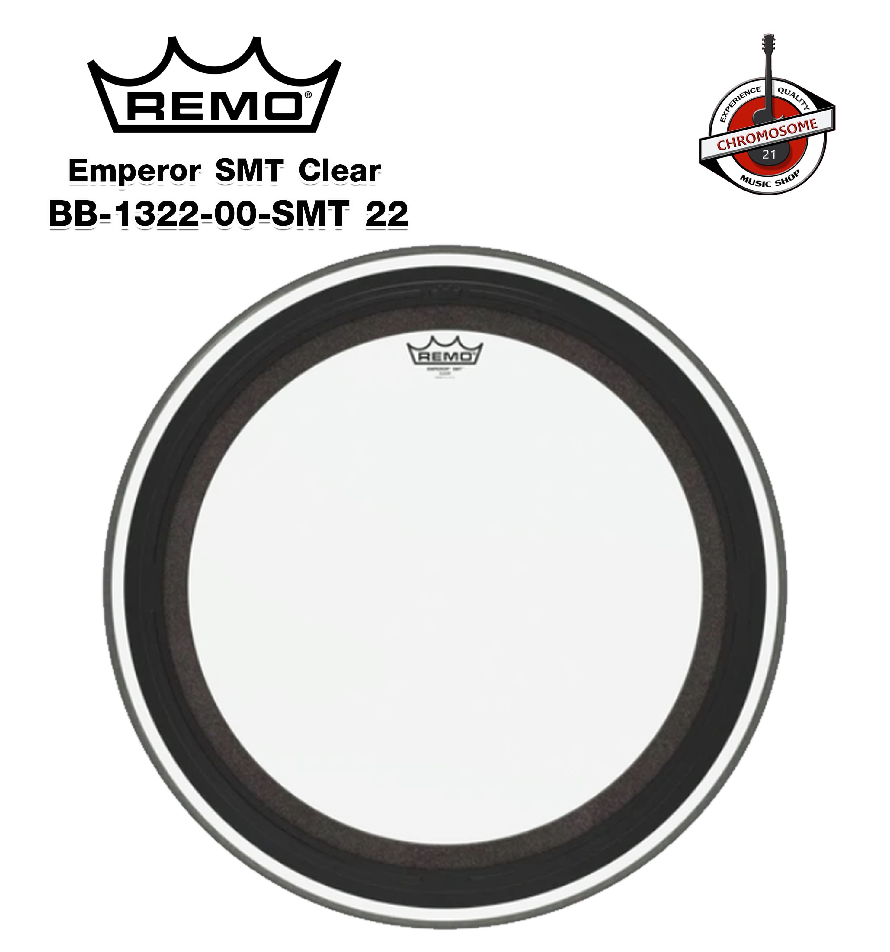หนังกลองกระเดื่อง Remo Emperor SMT Clear BB-1322-00-SMT 22นิ้วหนังใส 2 ชั้นขนาด 7 มิลและ 5 มิล พร้อมดีไซน์แบบปิดเสียงล่วงหน้าด้วยเทคโนโลยี Sub Muffl (Made in USA)