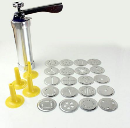 กระบอกกดคุกกี้สแตนเลส พร้อมหัวบีบคุกกี้ 20 ลาย และหัวบีบครีมแต่งเค้ก 4 ลาย