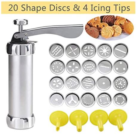 กระบอกกดคุกกี้สแตนเลส พร้อมหัวบีบคุกกี้ 20 ลาย และหัวบีบครีมแต่งเค้ก 4 ลาย