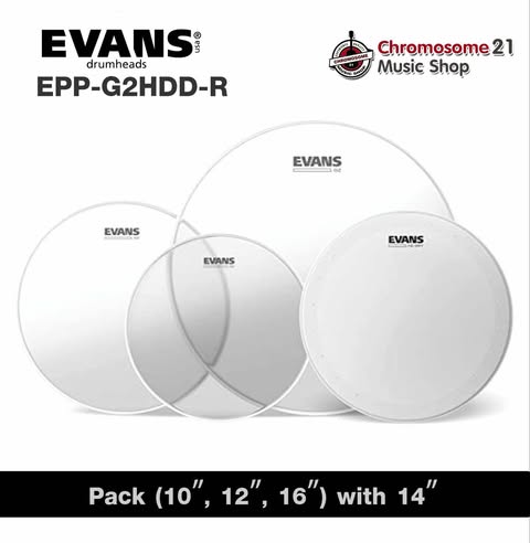 หนังกลองแบบชุด Evans 10″, 12″, 16″ รุ่น G2 Clear Rock Pack + 14″ หนังสแนร์ HD Dry Snare Batter