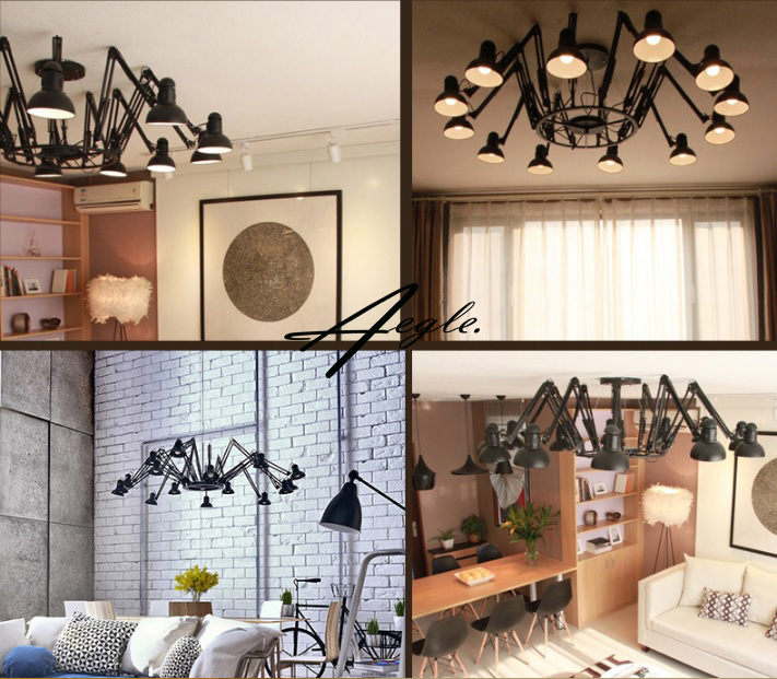 โคมไฟระย้าเหล็กทรงแมงมุม 12 ขา minimalist