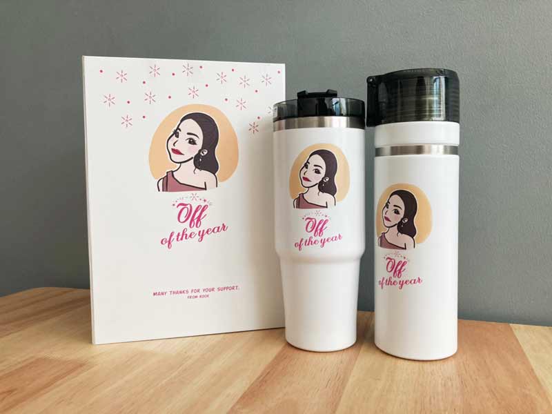 ชุดของขวัญ แก้ว กระบอกน้ำพิมพ์ลายการ์ตูนบุคคล