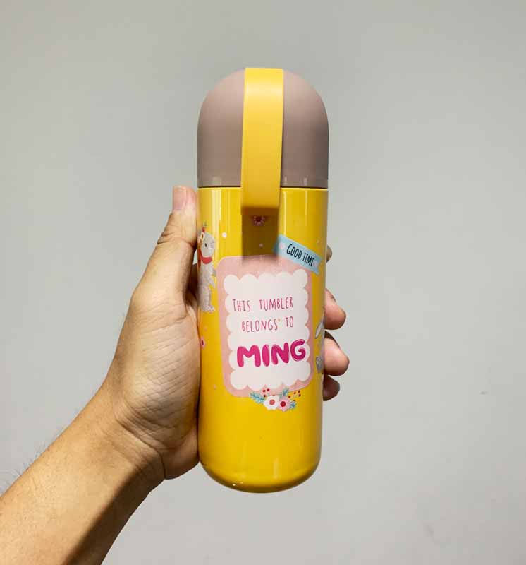 กระบอกน้ำพร้อมพิมพ์ ขนาด 300 mL. สายยางคล้องมือ