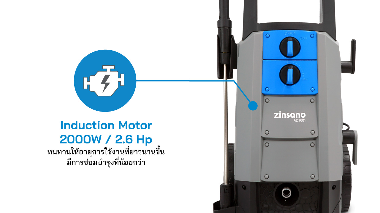 [HW-FD] เครื่องฉีดน้ำแรงดันสูง Zinsano AD1601 - แรงดันสูงสุด160บาร์ สายไฟ10เมตร อุปกรณ์พร้อมใช้งาน