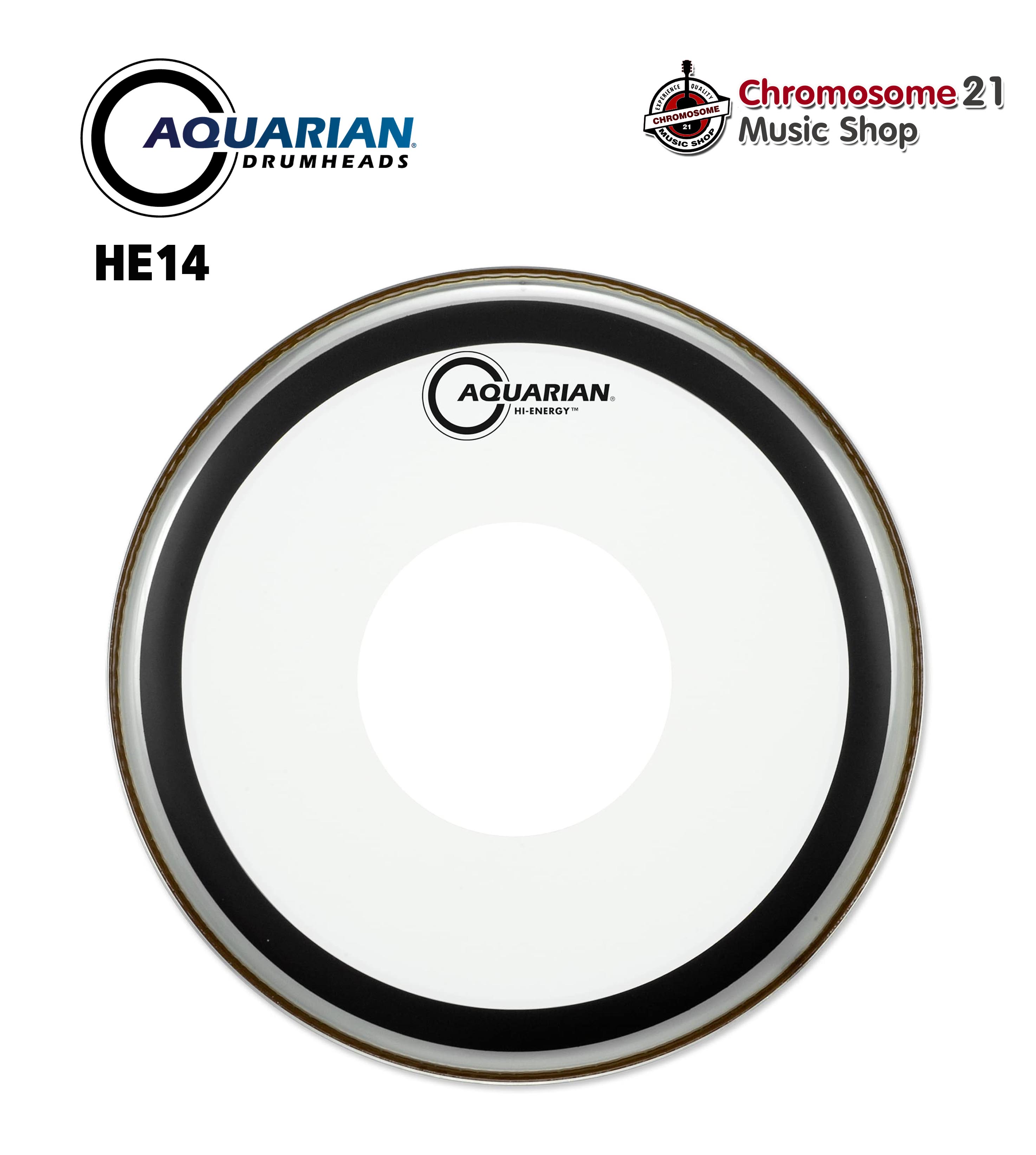 หนังกลองสแนร์ Aquarian รุ่น Hi-Energy HE14 ขนาด14นิ้ว.หนังใสชั้นเดียว มาพร้อมเป้าใหญ่แบบบางเฉียบ เสริมด้วยเป้า Power Dot ตรงกลางอีกชั้น