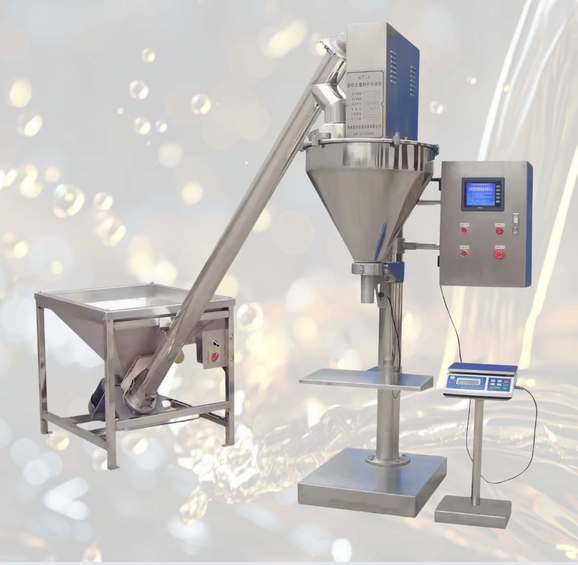 เครื่องบรรจุสกรู Auger Filler สำหรับผงและวัสดุแห้ง แม่นยำ 5–5000g โรงงานอุตสาหกรรม