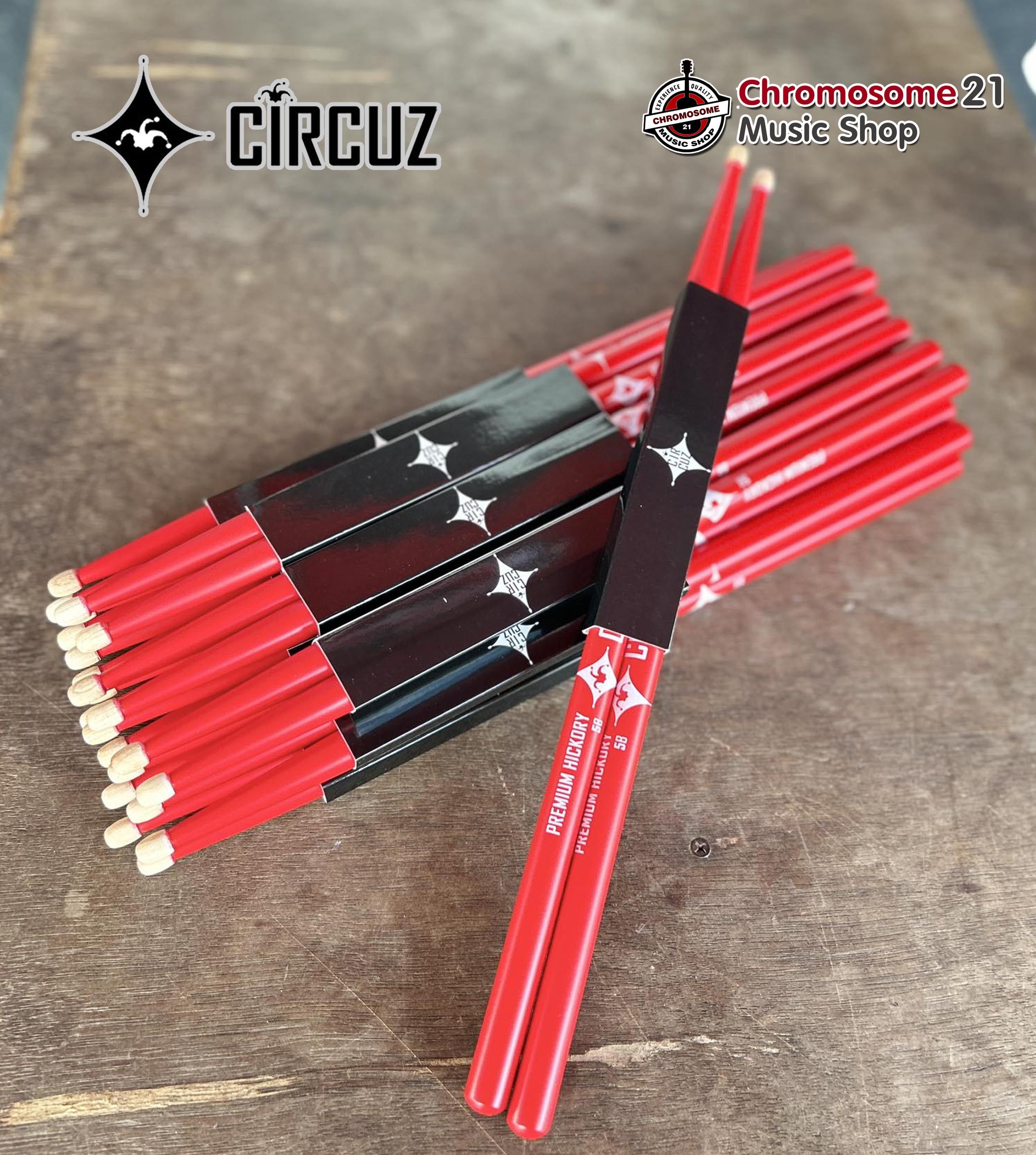 ไม้กลอง Circuz (สีแดง) ผลิตจากไม้ Amarican Hickory เกรด Premium น้ำหนักมาตราฐาน ไม่หักง่าย