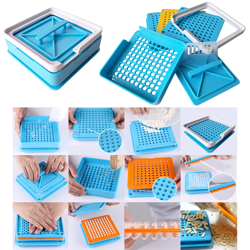 เครื่องบรรจุแคปซูลยา เบอร์ 2 (ครั้งละ 100 แคปซูล) สีฟ้า มีขอบกันผงยา