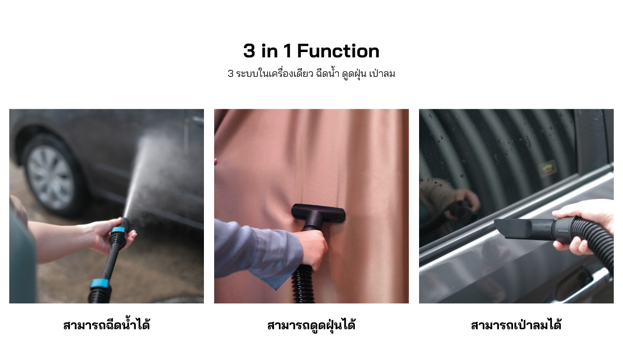 [HW-FD] เครื่องฉีดน้ำแรงดันสูง3ระบบ Zinsano ZN1202 - แรงดันสูงสุด120บาร์ ทำงาน3ระบบ ฉีดล้าง เป่าลม และดูดฝุ่น