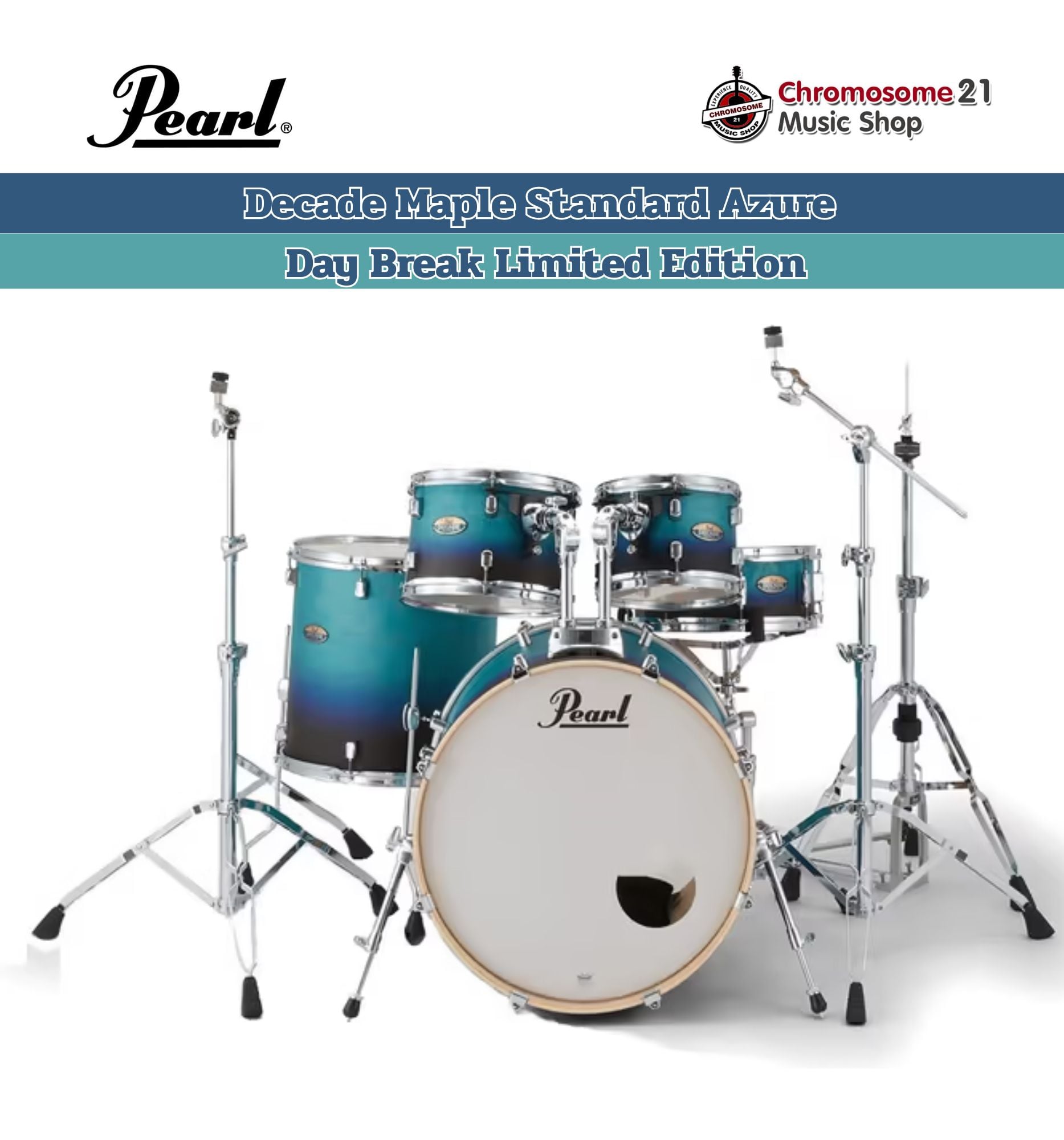กลองชุด Pearl Decade Maple สี Azure Day Break เสียงไม้เมเปิ้ลแท้ พร้อมชุดขาHardware Pearl คุณภาพสูง