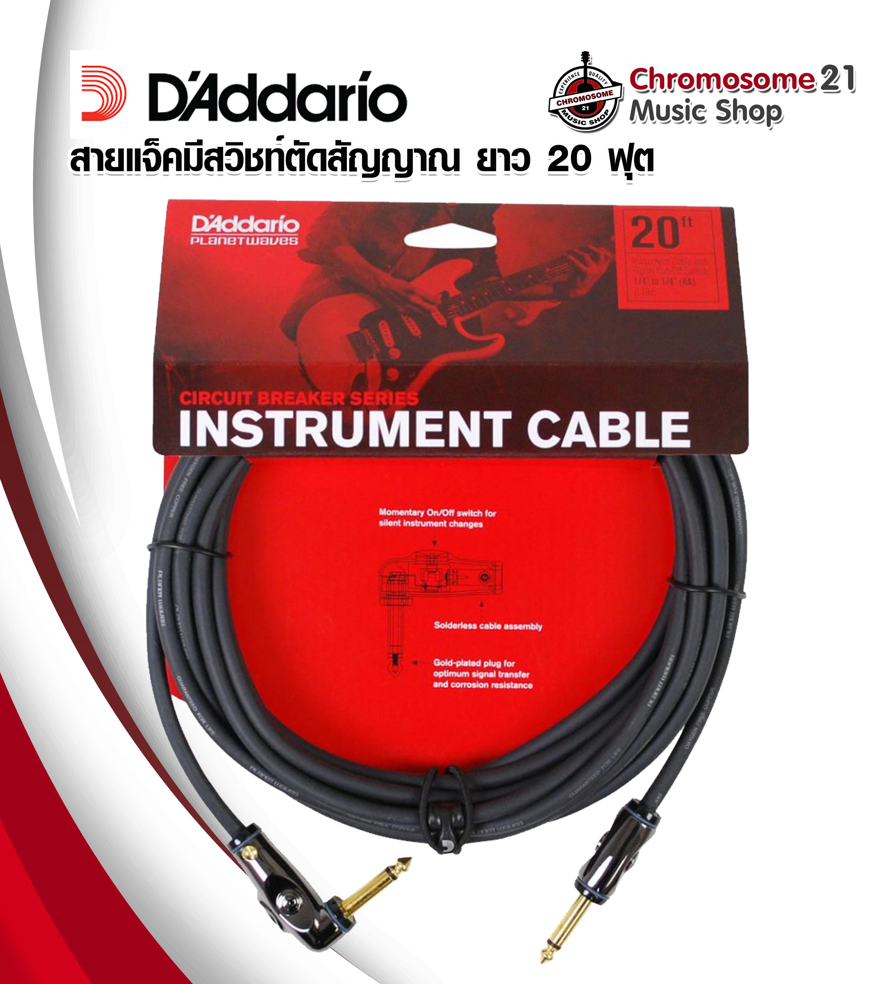 สายแจ็คมีสวิชท์ตัดสัญญาณ D'Addario (Planet Waves) ยาว 20 ฟุต