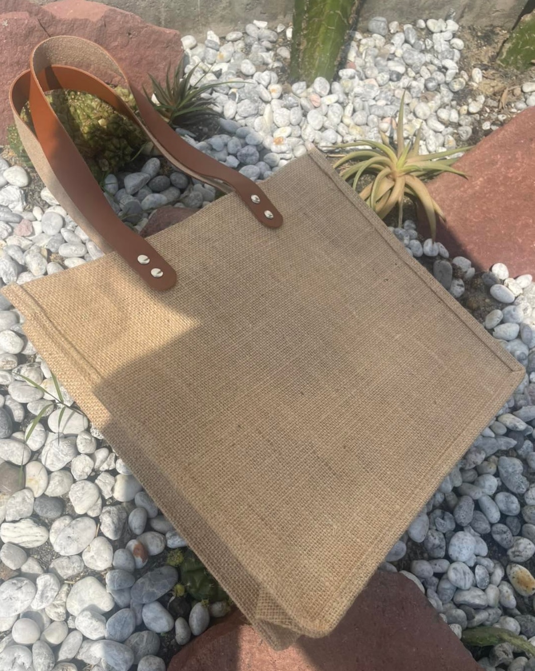 กระเป๋าผ้ากระสอบ สายหนัง - SP004