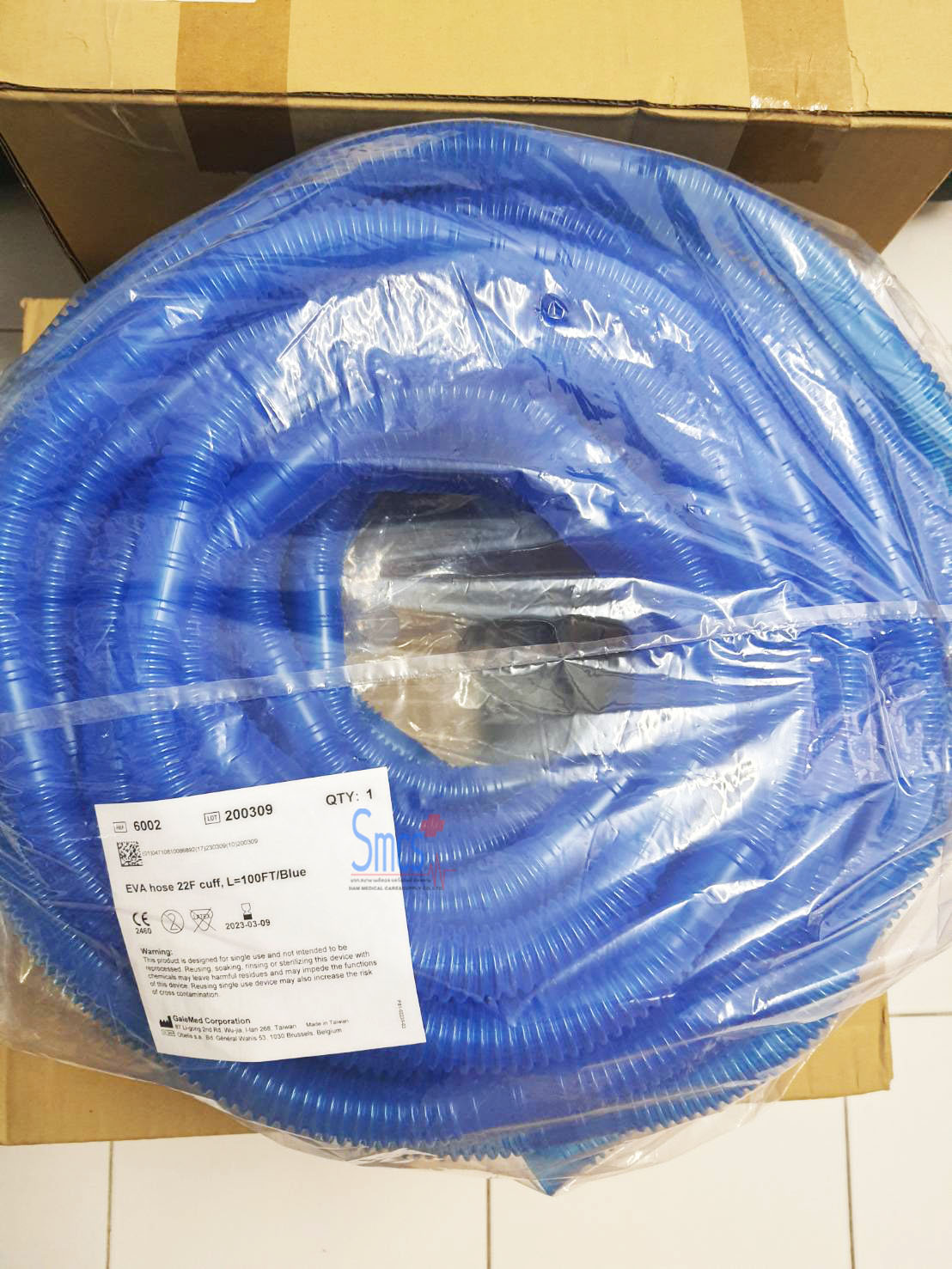 สายออกซิเจนงวงช้าง ( Dispos Corrugated Tube ) G6002 Blue 22mm 100ft