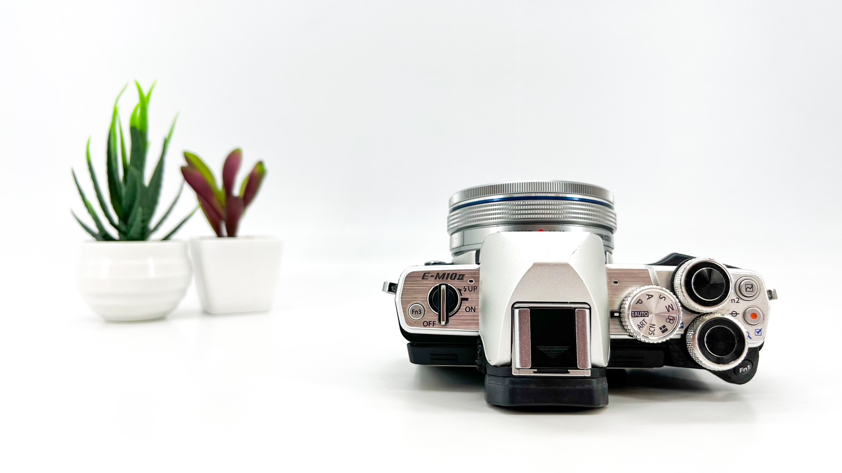 Olympus E-M10 Mark II + Lens 14-42 mm.