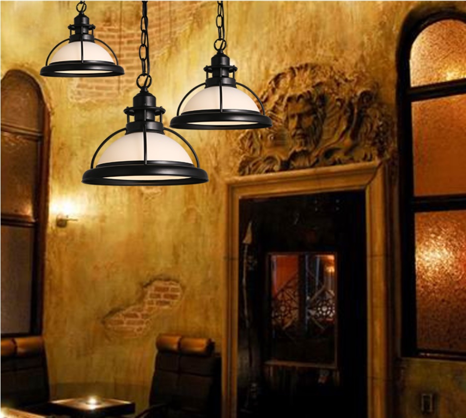 โคมไฟห้อยเพดาน American industrial retro เหล็กครอบแก้ว
