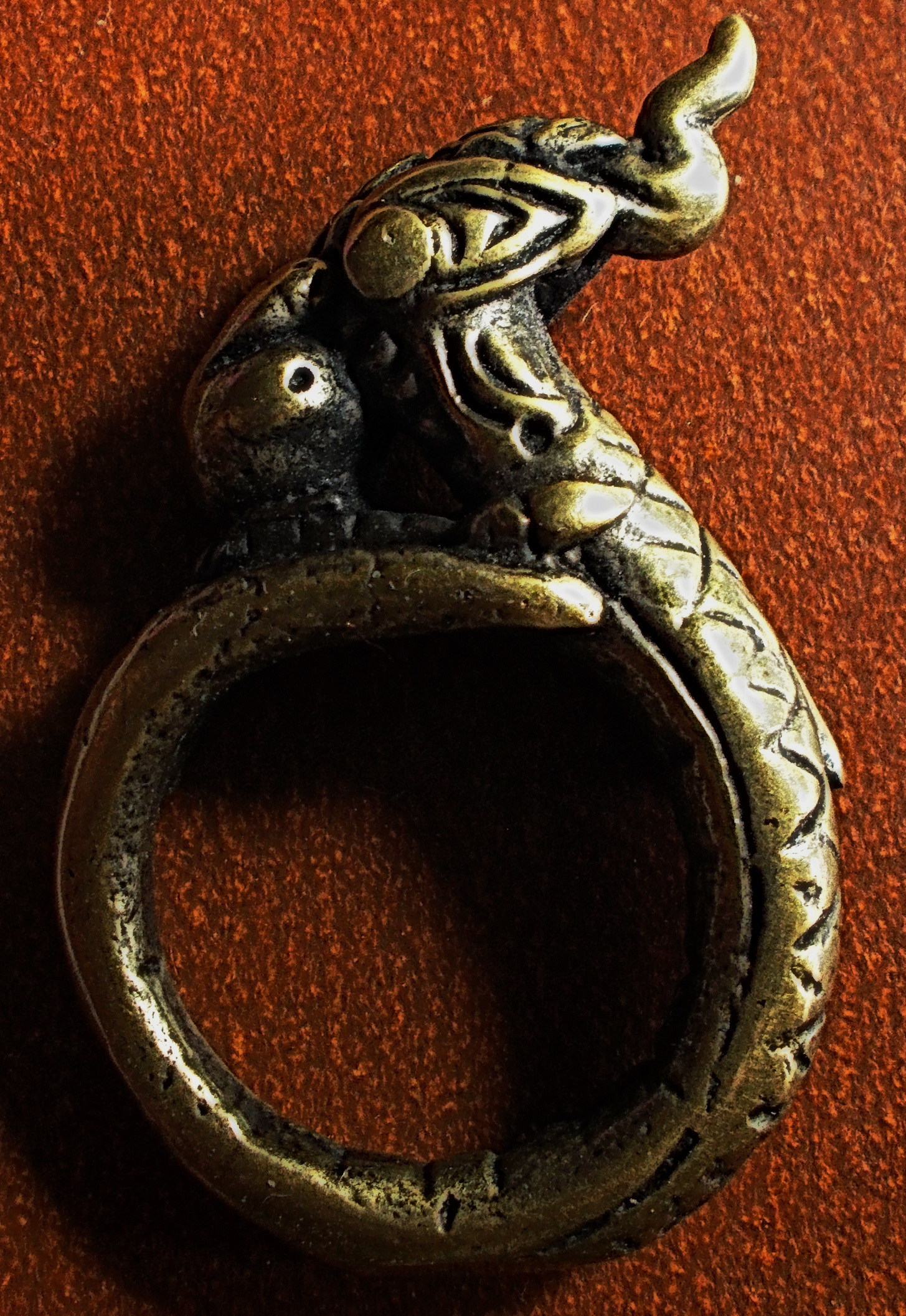 แหวนหัวพญานาคโบราณ เนื้อสัมฤทธิ์เงิน #lnw154