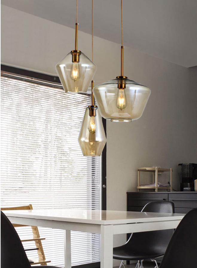 โคมไฟห้อยเพดาน modern minimalist ทรงกรวยแก้วใสสีชา