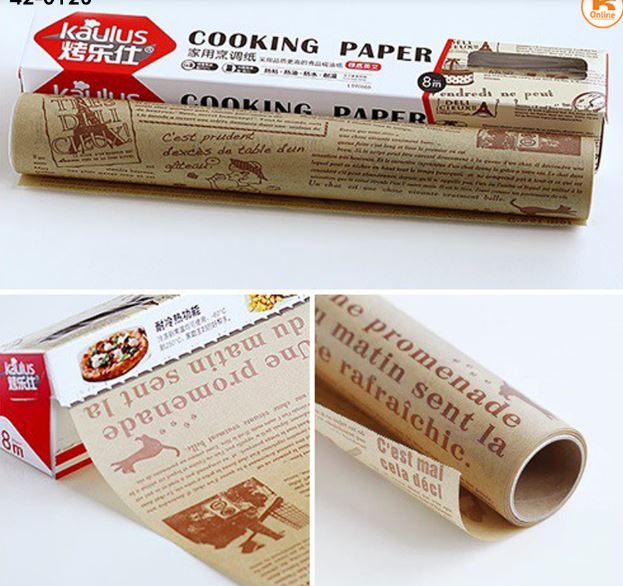 กระดาษไขรองอบลายหนังสือพิมพ์ สีขาว/สีน้ำตาล กระดาษห่อขนม ห่อแซนวิช ยาว 8 เมตร หน้ากว้าง 30 ซม