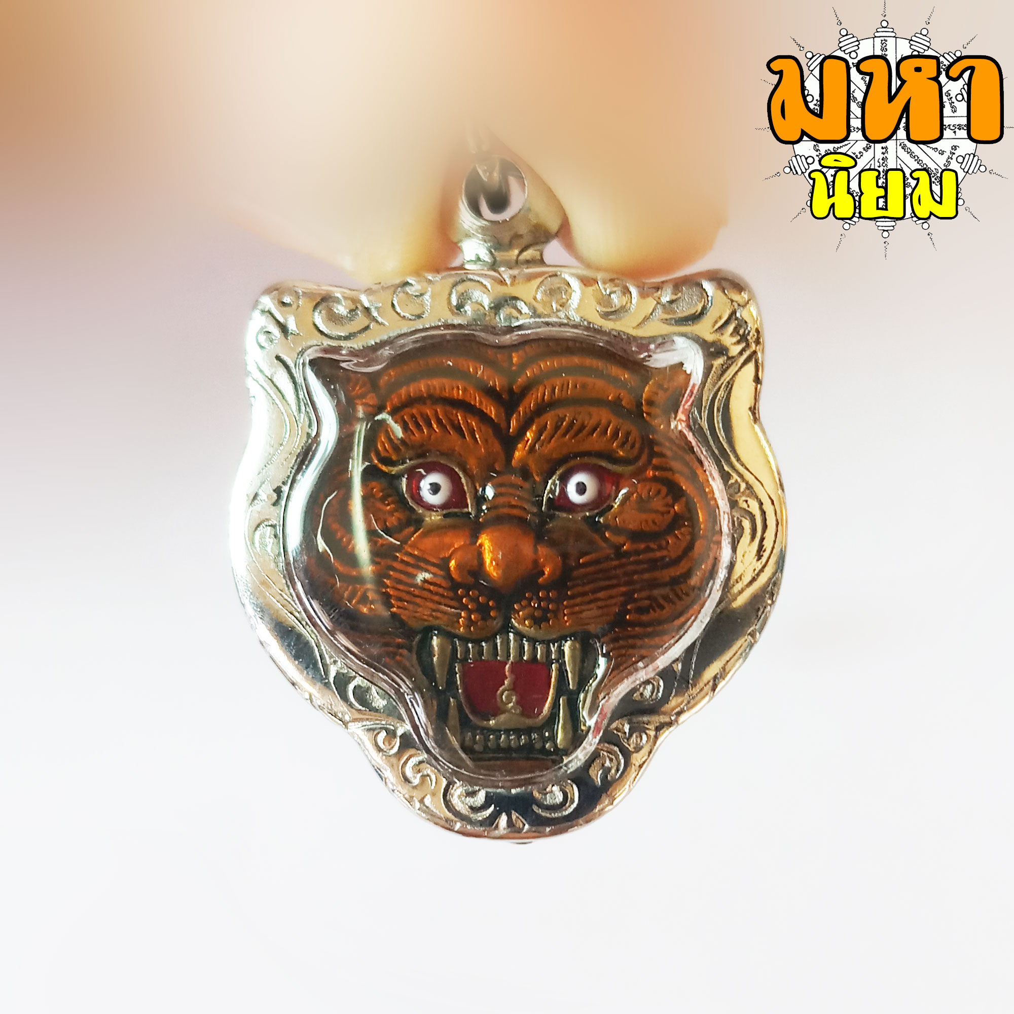 เหรียญหน้าเสือ (องค์เล็ก) ลงยาสี หลวงพ่อเปิ่น วัดบางพระ เลี่ยมกรอบอย่างดี