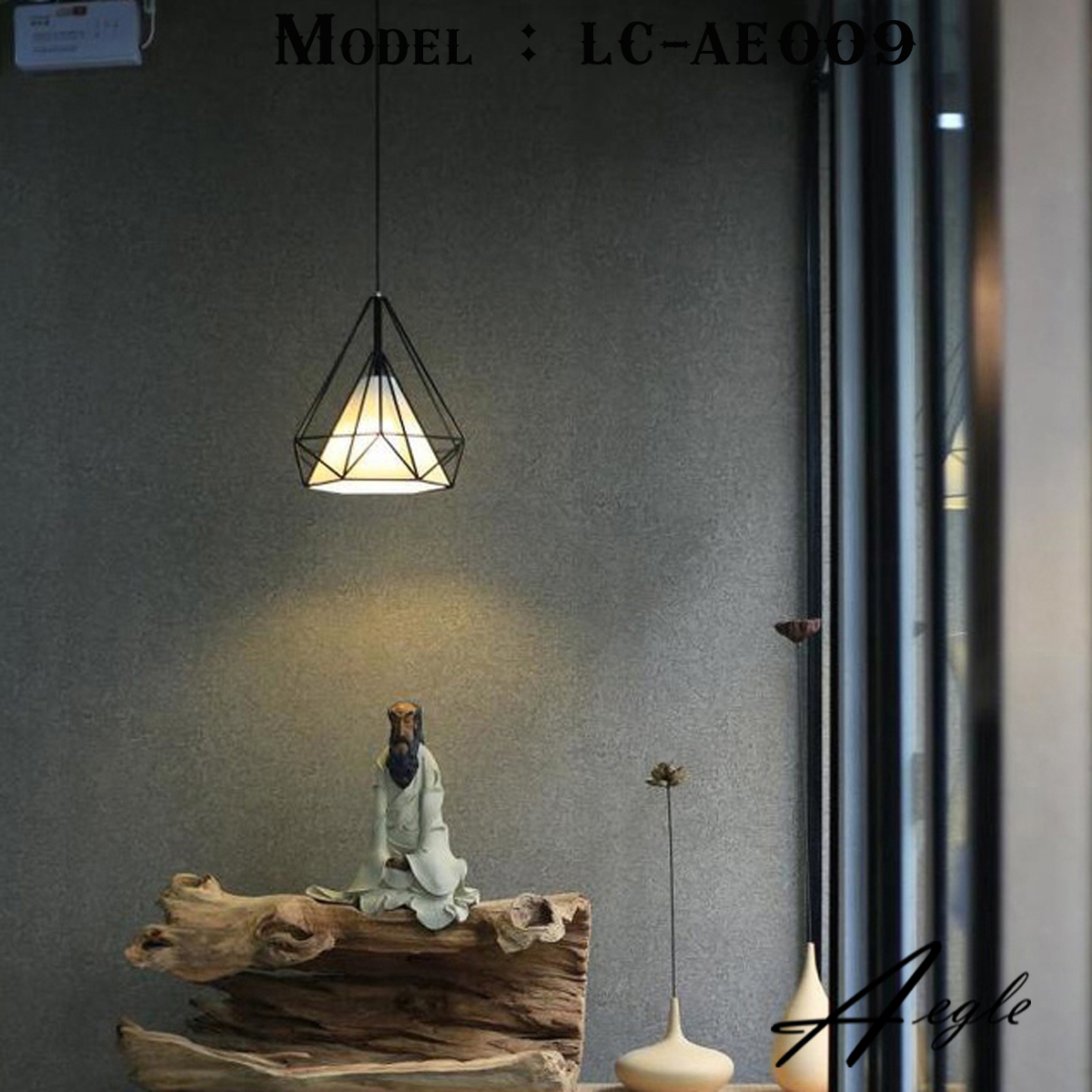 โคมไฟห้อยเพดานเหล็กดัด อเมริกัน โมเดิร์น ทรงเพชร สีดำ