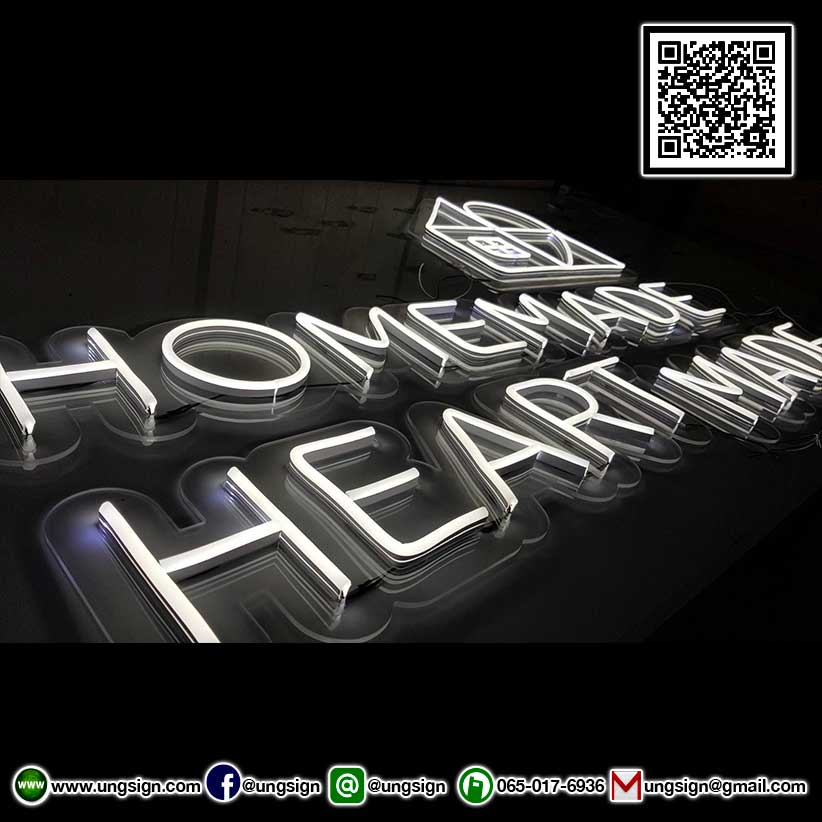 Homemade Heart Made ป้ายไฟนีออนเฟรคร้านเบเกอร์รี่ พร้อมโลโก้แบบน่ารักๆ เพิ่มความโดนเด่นให้กับร้าน