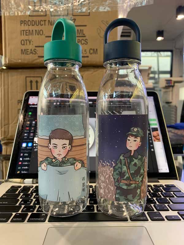 พิมพ์การ์ตูน ภาพบนกระบอกน้ำ ขึ้นตัวอย่าง