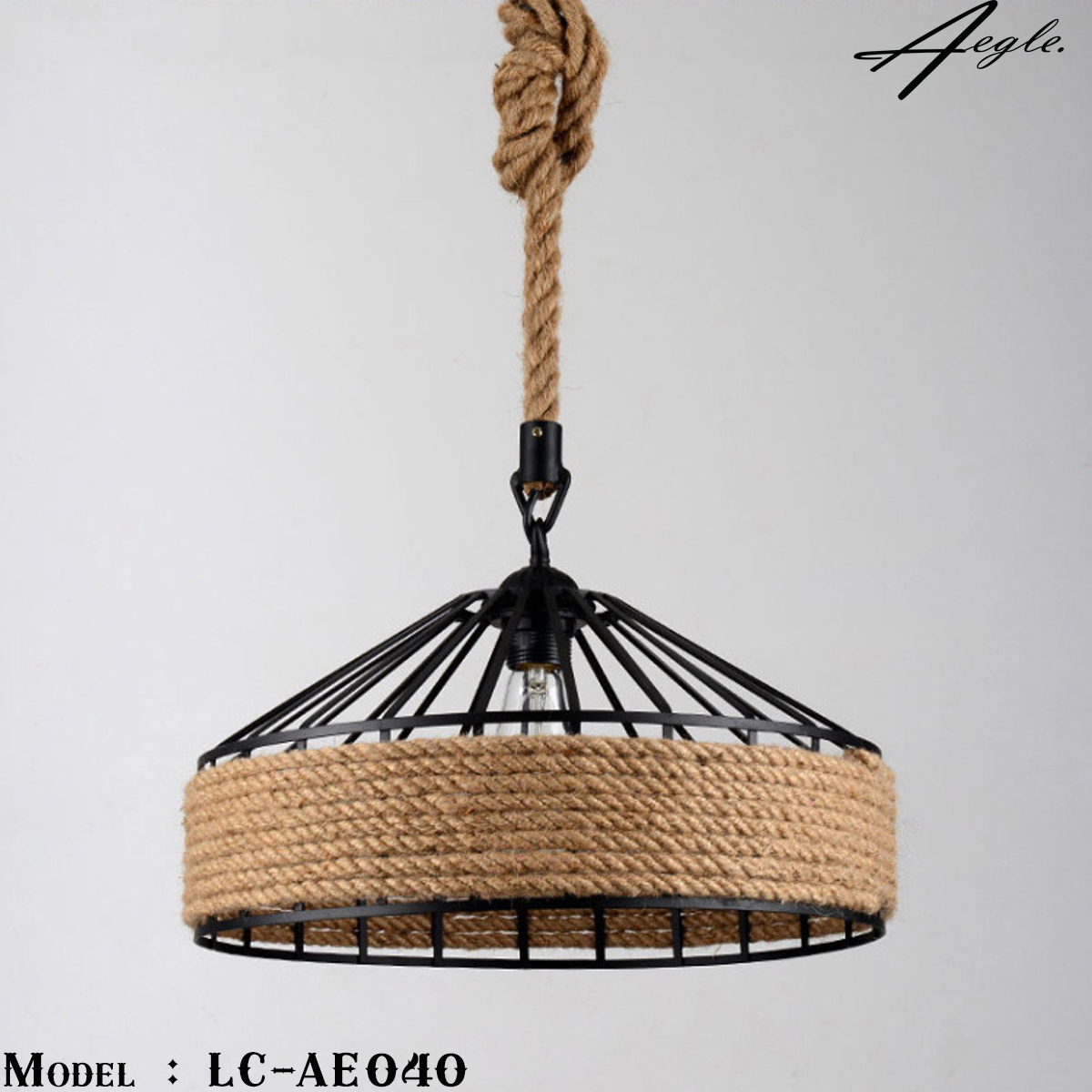 โคมไฟ American country พันเชือกลินิน ทรงกระโจม